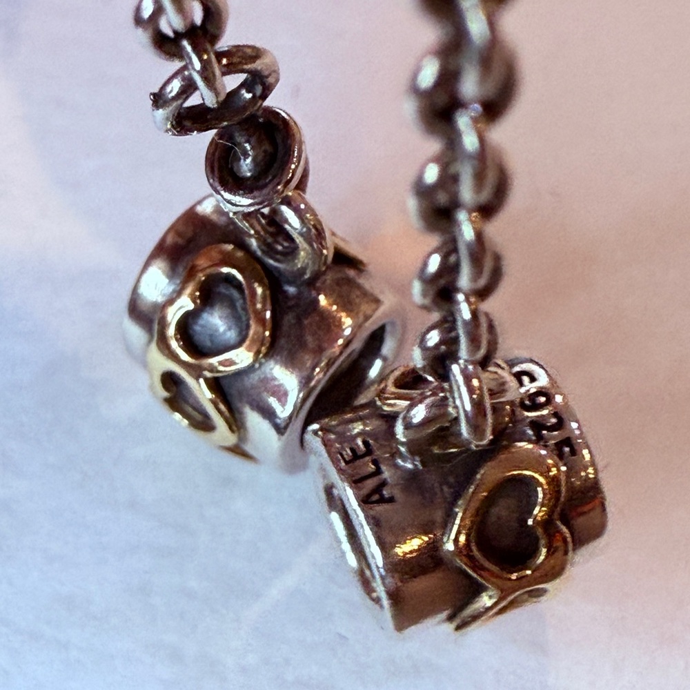 Pandora two tone safety chain with 14k gold hearts